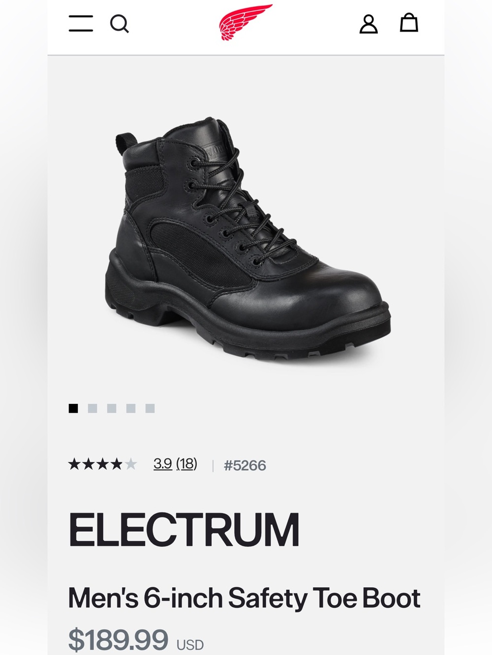 Non-metallic safety toe boots black ELECTRUM 6-inch Safety Toe Boot